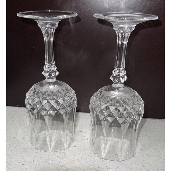 Cristal d'Arques Durand Longchamp Water Glasses Goblets 7 1/4” Crystal Pair Vtg - Picture 9 of 10